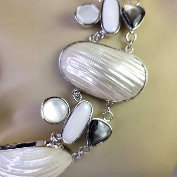 Huge Mother Of Pearl Style Bib Choker Necklace Statement Faux Pearl Necklace - Picture 5 of 11